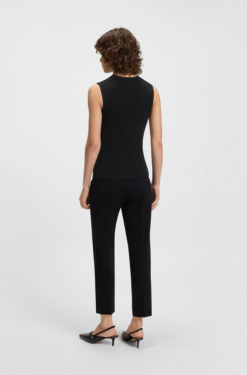 Sleeveless mock-neck top ribbed fabric