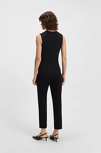 Sleeveless mock-neck top ribbed fabric