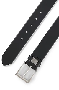 Italian-leather belt with logo keeper and brushed hardware
