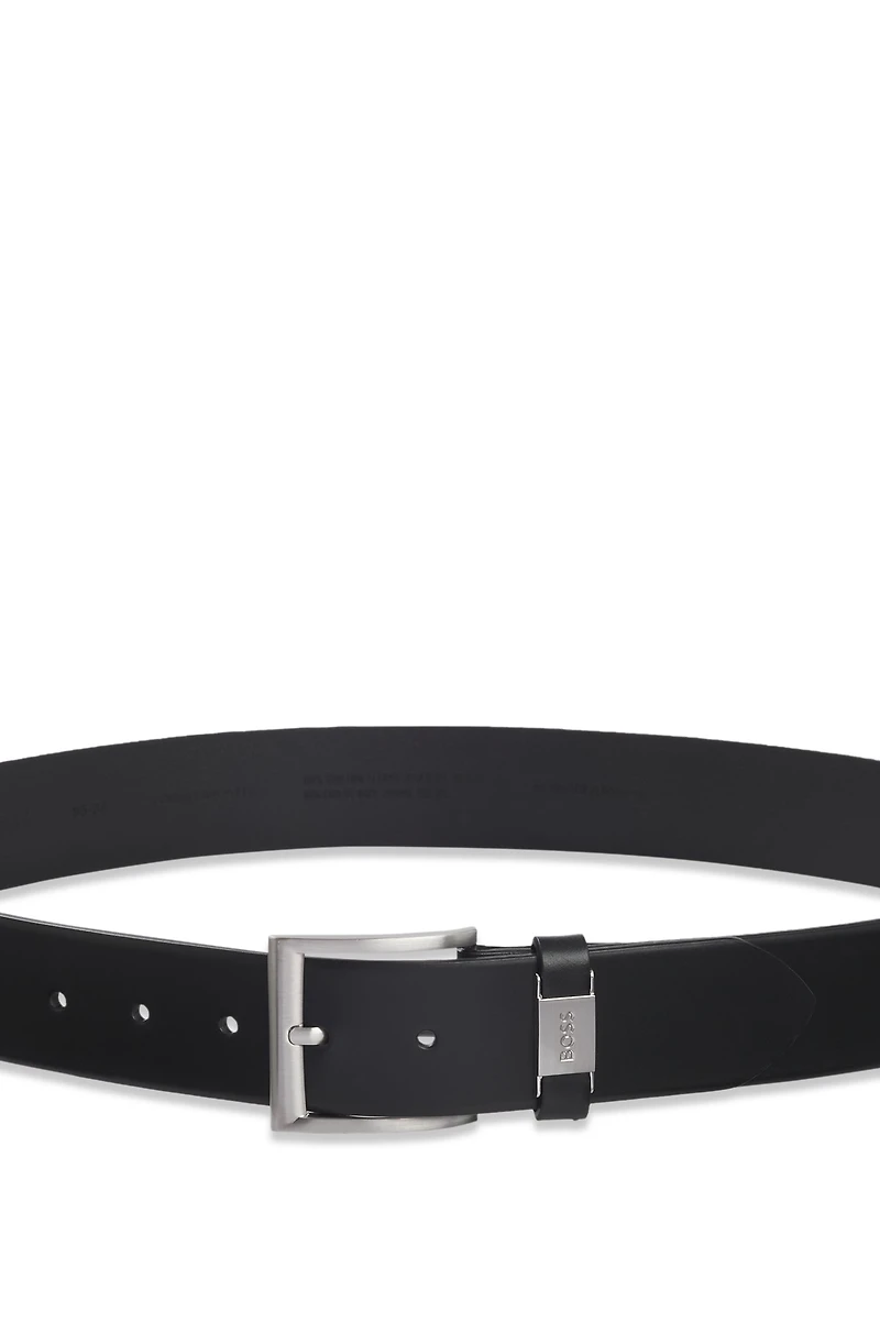 Italian-leather belt with logo keeper and brushed hardware