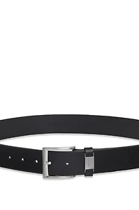 Italian-leather belt with logo keeper and brushed hardware