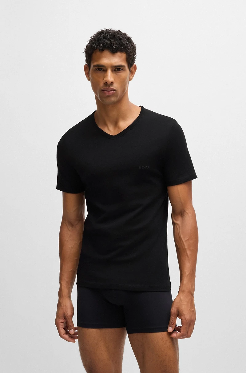 Three-pack of V-neck T-shirts cotton jersey