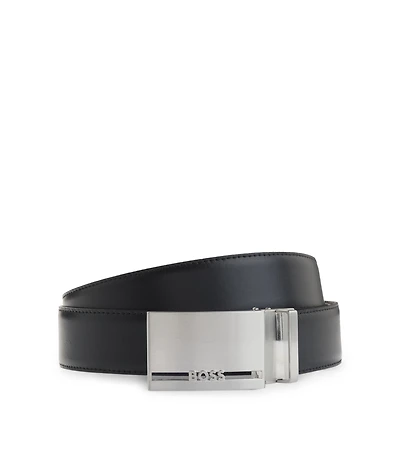 Reversible Italian leather belt with two buckles