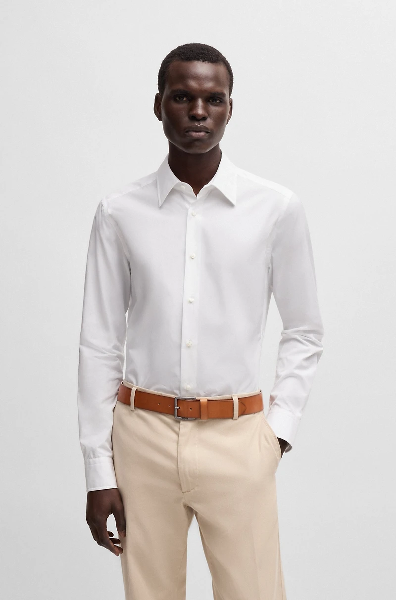 Leather belt with logo and dark ruthenium hardware