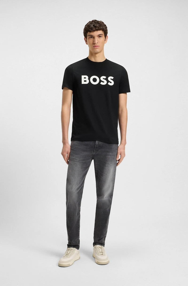 Cotton-jersey T-shirt with curved-logo print