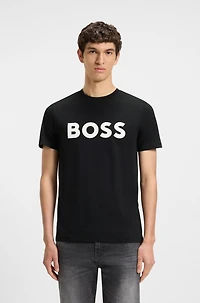 Cotton-jersey T-shirt with curved-logo print