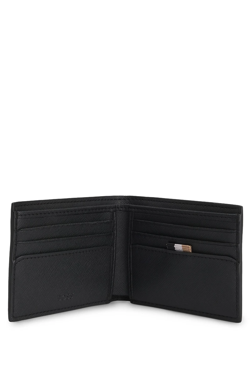 Structured billfold wallet with logo trim