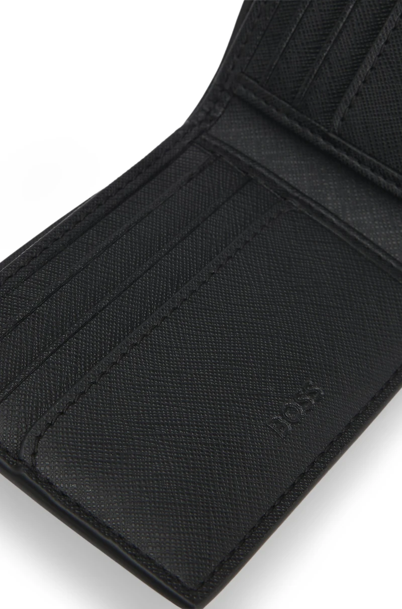 Structured billfold wallet with logo trim