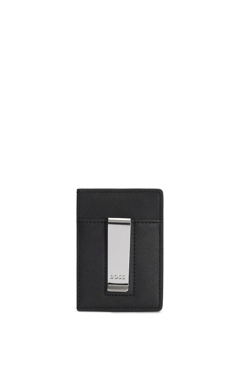 Structured money-clip card holder with logo detail