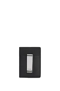 Structured money-clip card holder with logo detail
