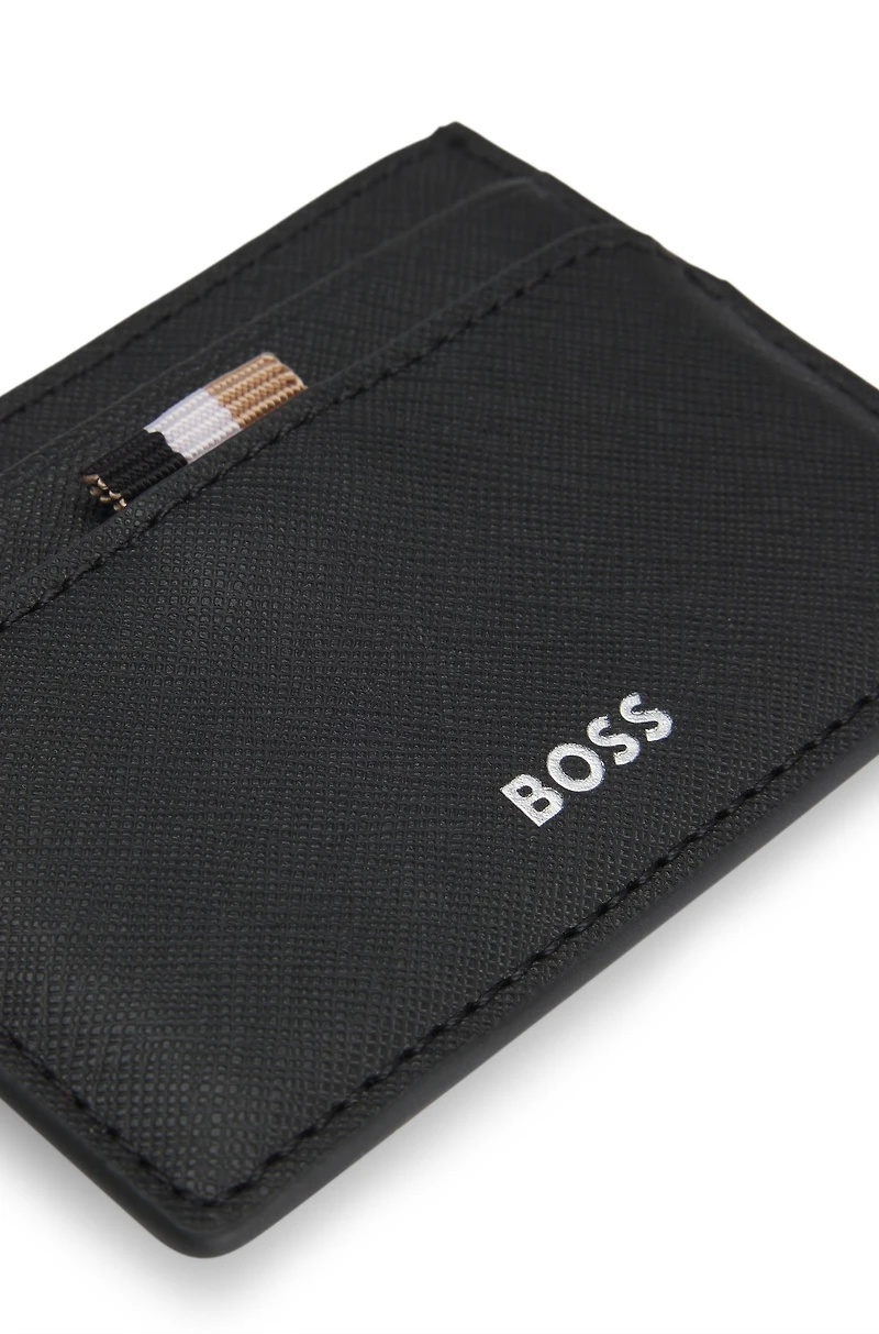 Structured money-clip card holder with logo detail
