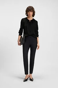 Ruched-neck blouse stretch-silk crepe de Chine