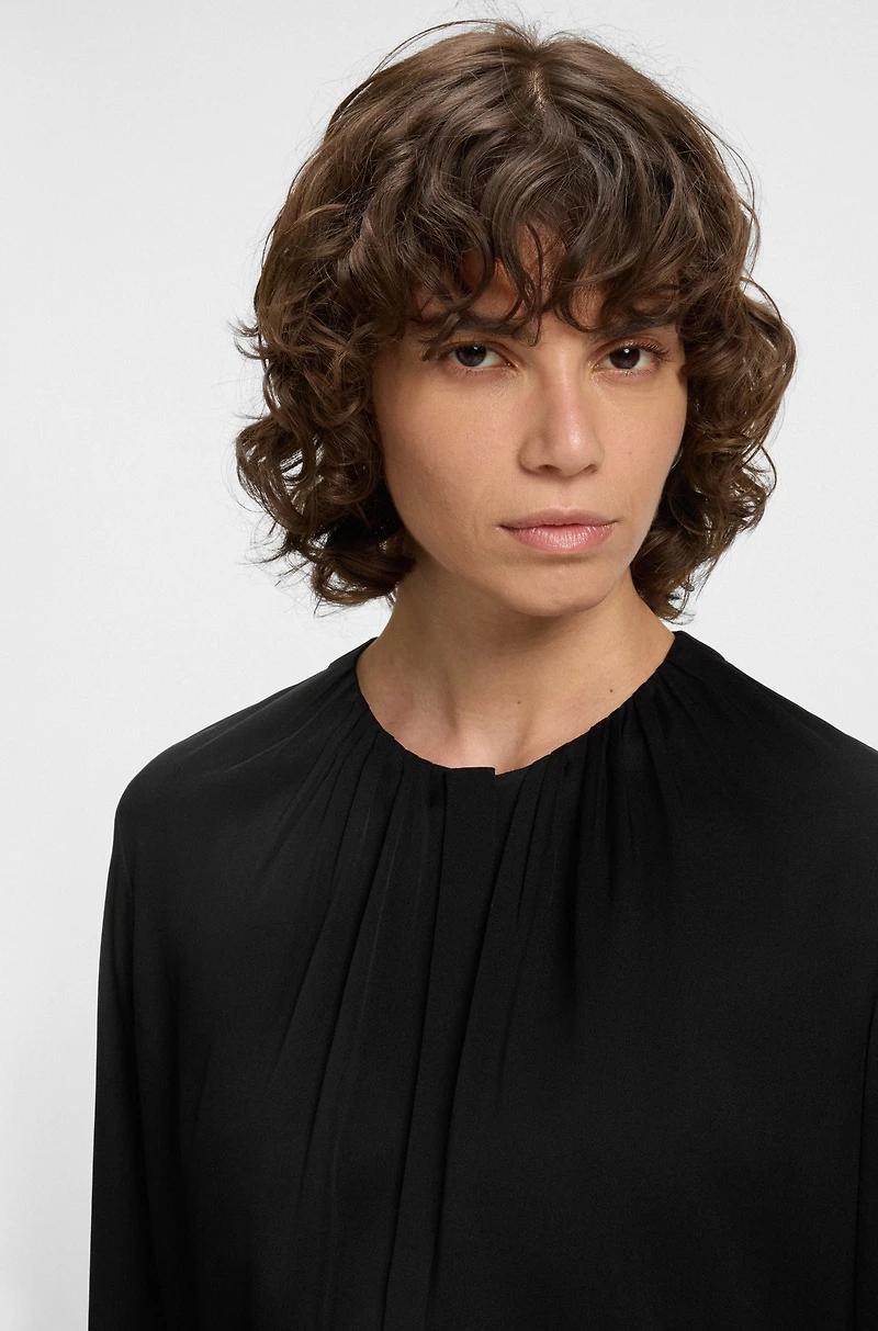 Ruched-neck blouse stretch-silk crepe de Chine