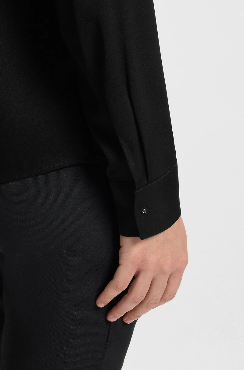 Ruched-neck blouse stretch-silk crepe de Chine