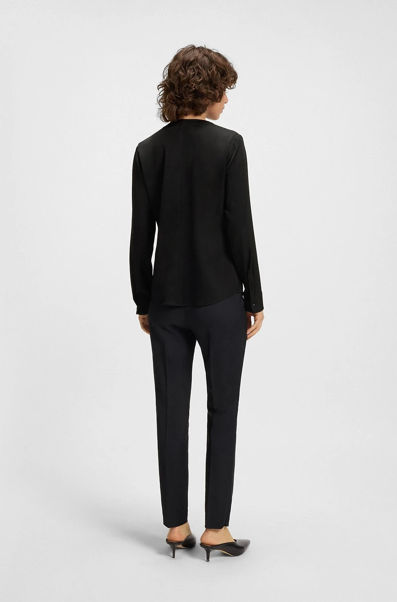 Ruched-neck blouse stretch-silk crepe de Chine