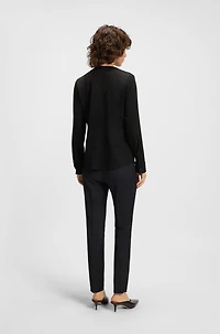 Ruched-neck blouse stretch-silk crepe de Chine
