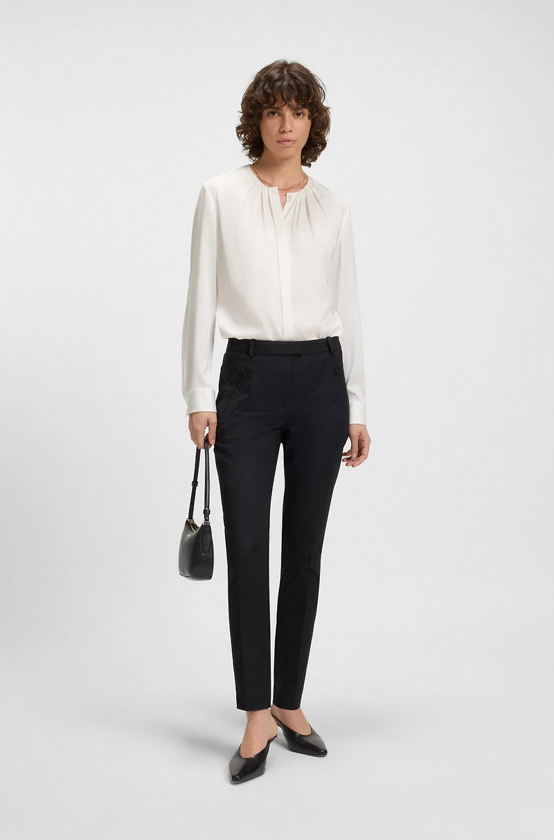 Ruched-neck blouse stretch-silk crepe de Chine