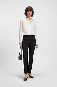 Ruched-neck blouse stretch-silk crepe de Chine