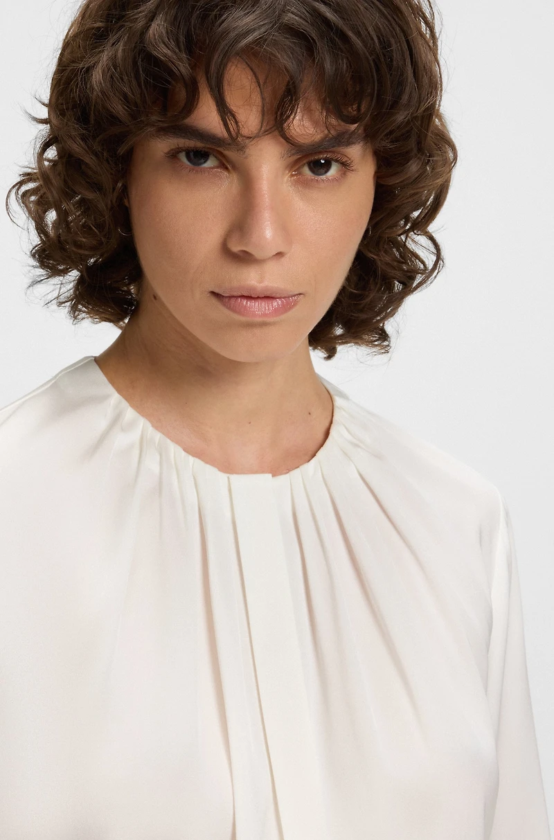 Ruched-neck blouse stretch-silk crepe de Chine