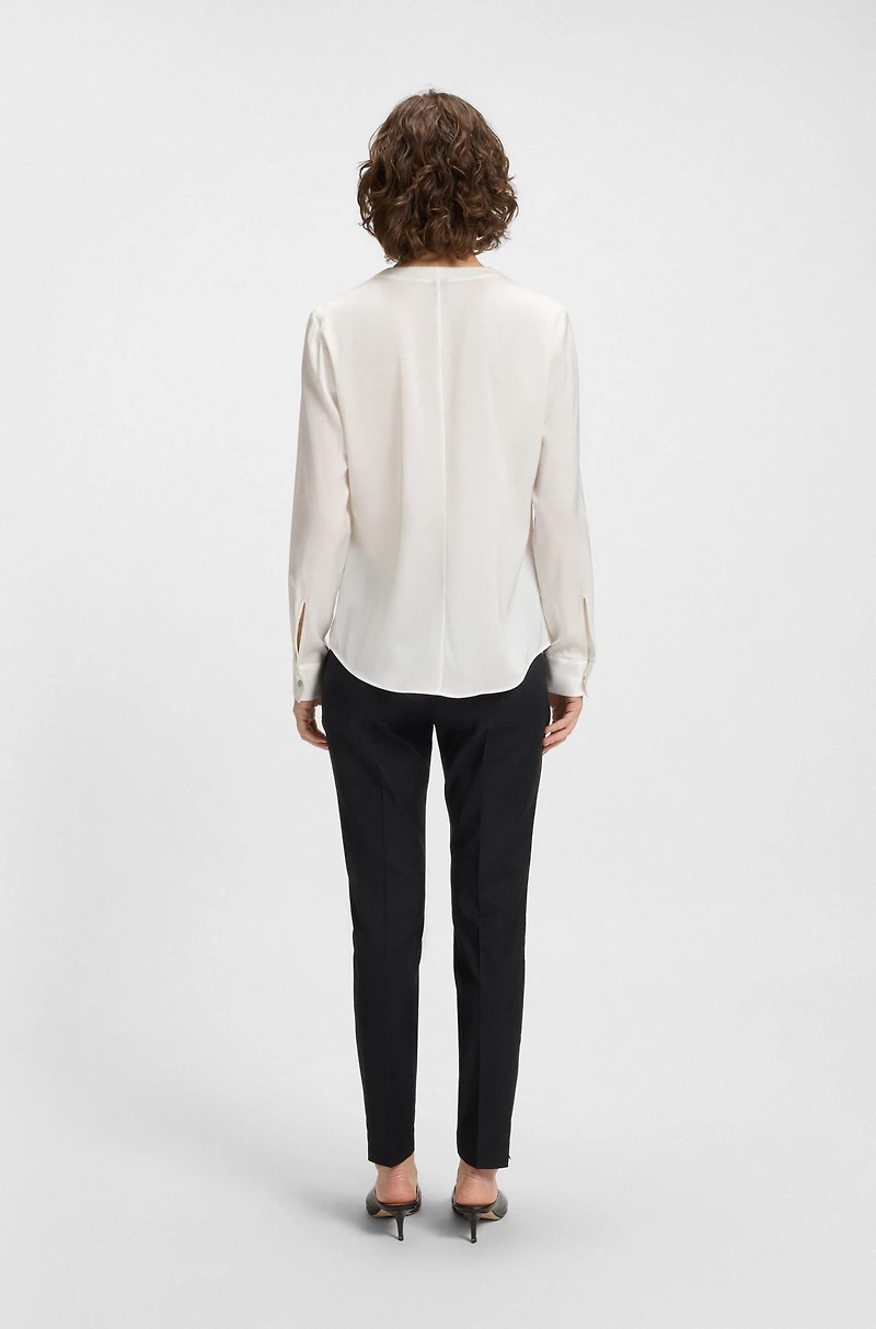 Ruched-neck blouse stretch-silk crepe de Chine