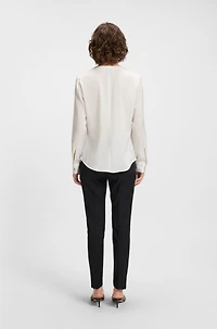 Ruched-neck blouse stretch-silk crepe de Chine