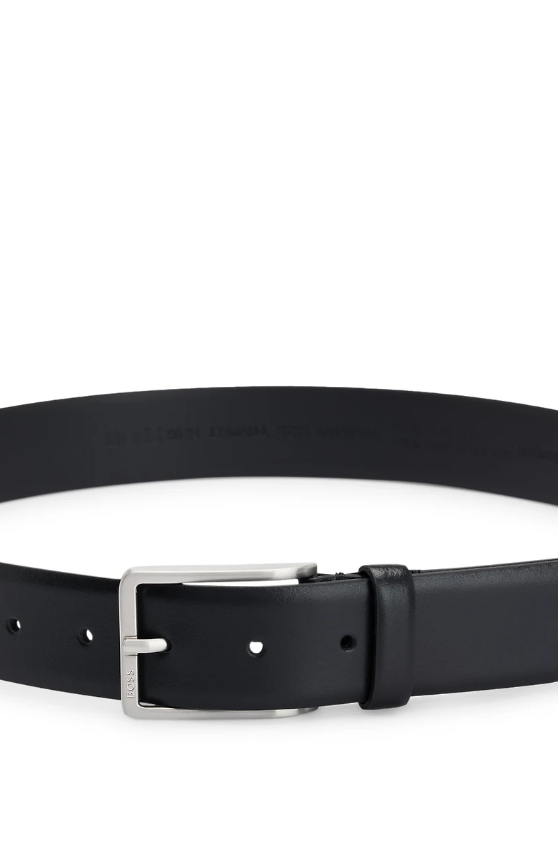 Smooth-leather belt with logo-engraved buckle