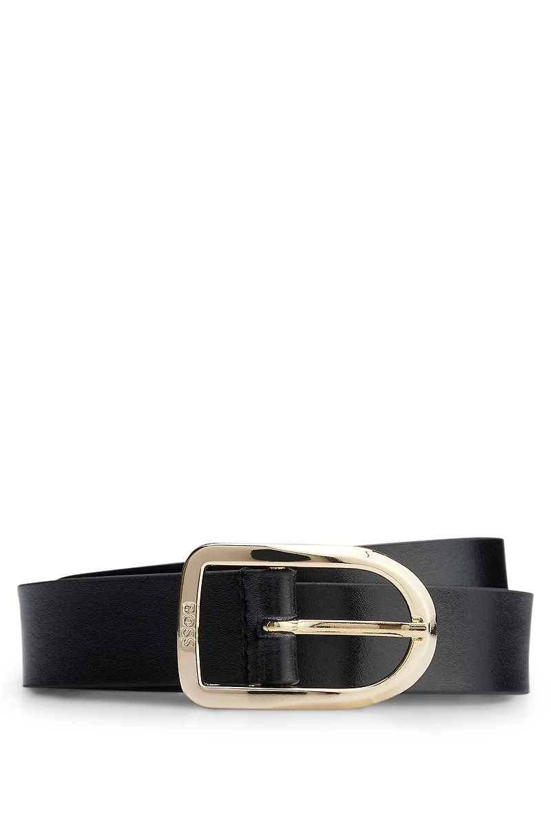 Leather belt with gold-tone buckle