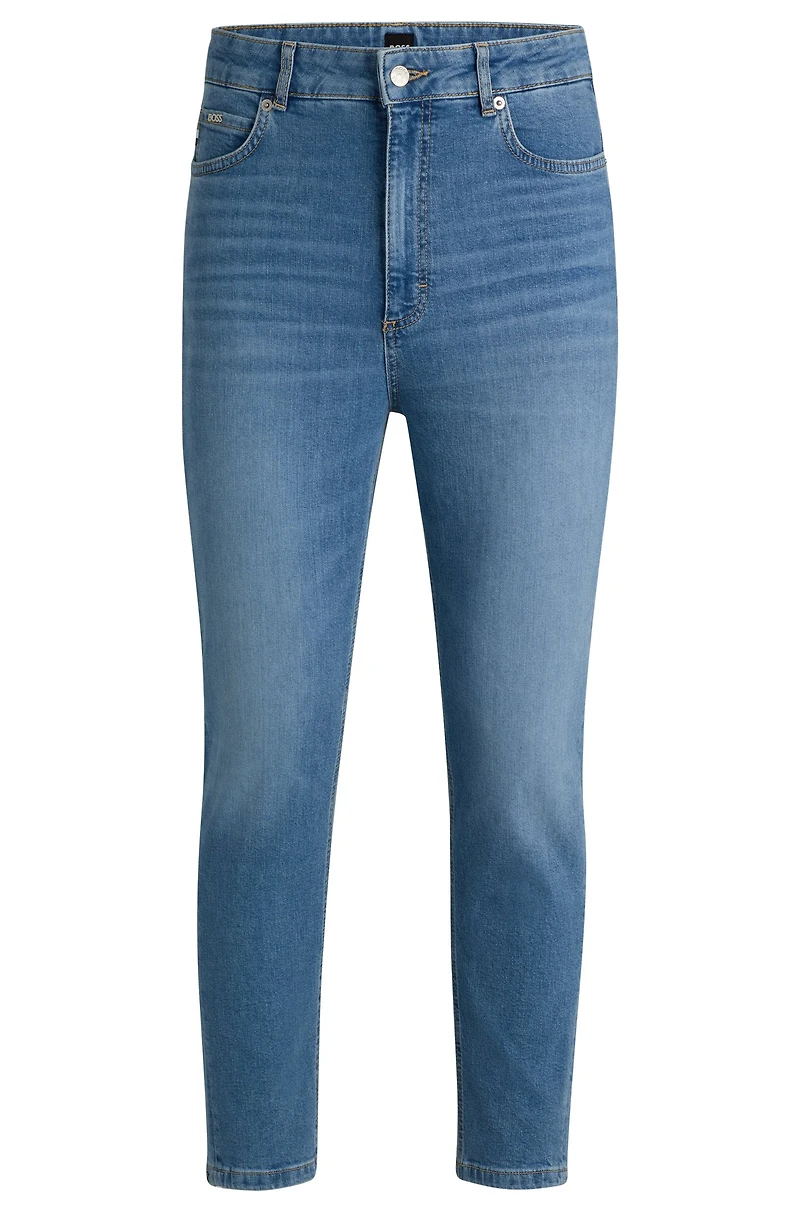 High-waisted cropped jeans blue comfort-stretch denim
