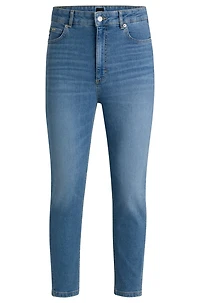 High-waisted cropped jeans blue comfort-stretch denim