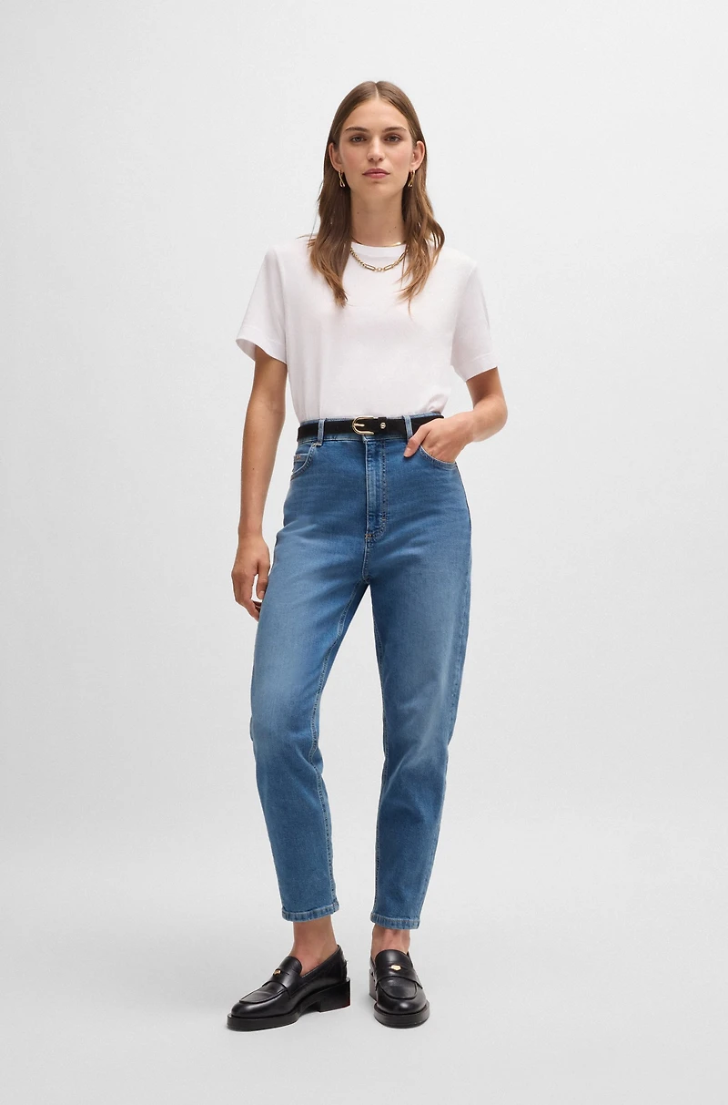 High-waisted cropped jeans blue comfort-stretch denim