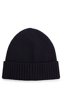 Beanie hat in virgin wool with logo plaque
