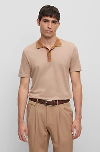 Slim-fit polo shirt structured cotton and silk