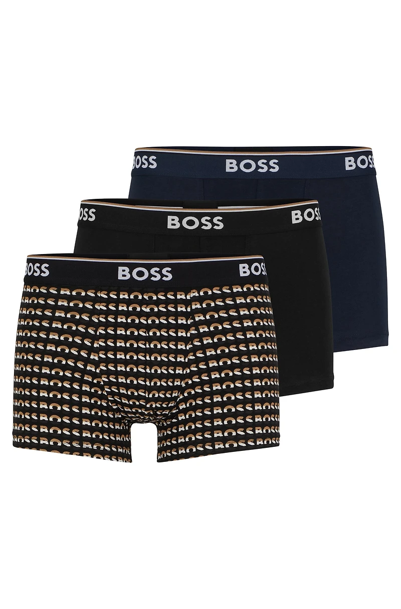 Three-pack of logo-waistband trunks stretch cotton