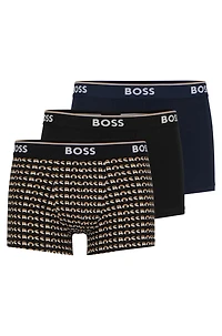 Three-pack of logo-waistband trunks stretch cotton