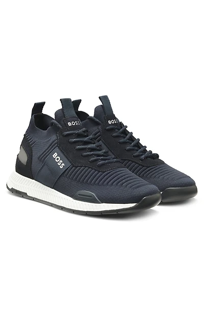 Knitted-upper trainers with branding and suede trims