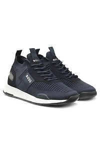 Knitted-upper trainers with branding and suede trims