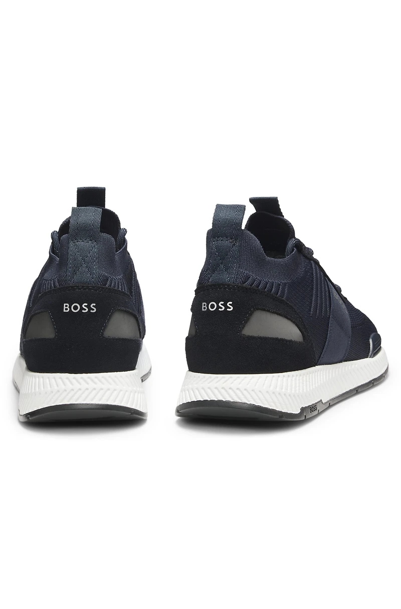 Knitted-upper trainers with branding and suede trims