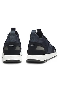 Knitted-upper trainers with branding and suede trims