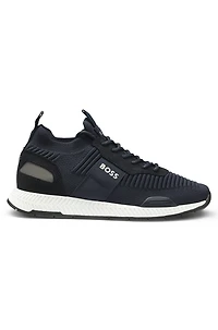 Knitted-upper trainers with branding and suede trims