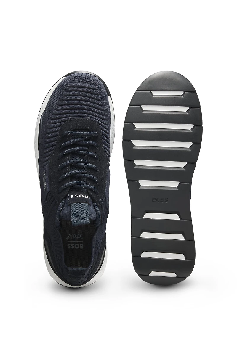 Knitted-upper trainers with branding and suede trims