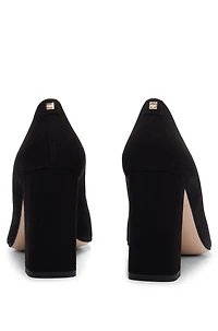 Block-heel pumps suede with pointed toe