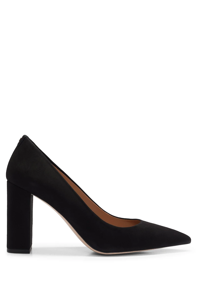 Block-heel pumps suede with pointed toe