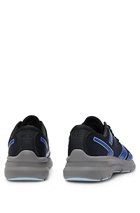 Mixed-material trainers with rubberized faux leather