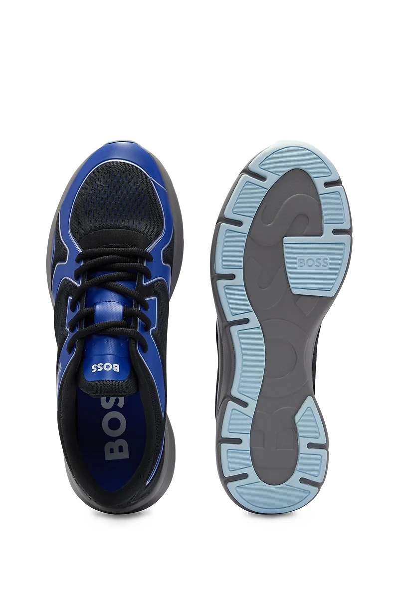 Mixed-material trainers with rubberized faux leather