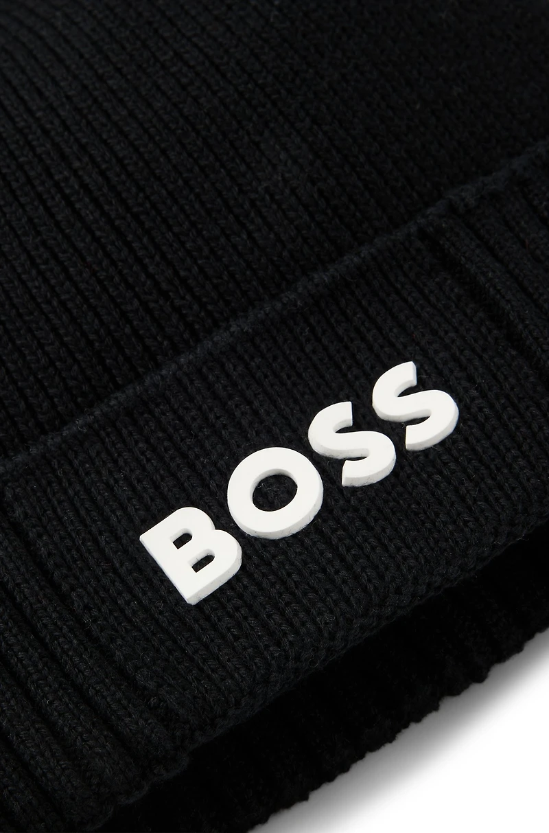 Logo-detail beanie hat in cotton and virgin wool
