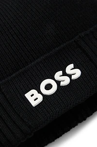 Logo-detail beanie hat in cotton and virgin wool