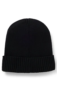 Logo-detail beanie hat in cotton and virgin wool