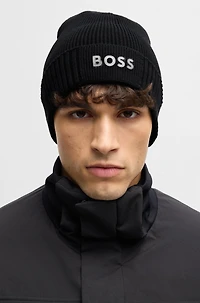 Logo-detail beanie hat in cotton and virgin wool