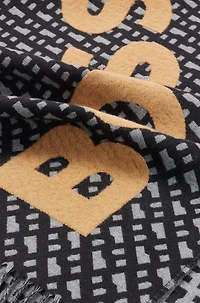 Fringed scarf with logo and monograms