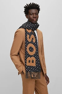 Fringed scarf with logo and monograms